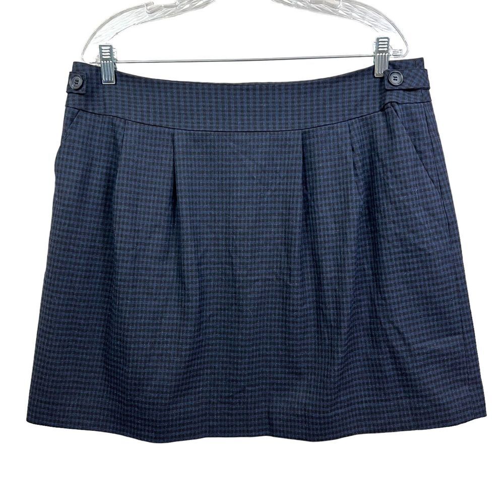 Halogen Womens Plaid Mini Skirt Pleated Lined Slash Pockets Blue Black Size 16*